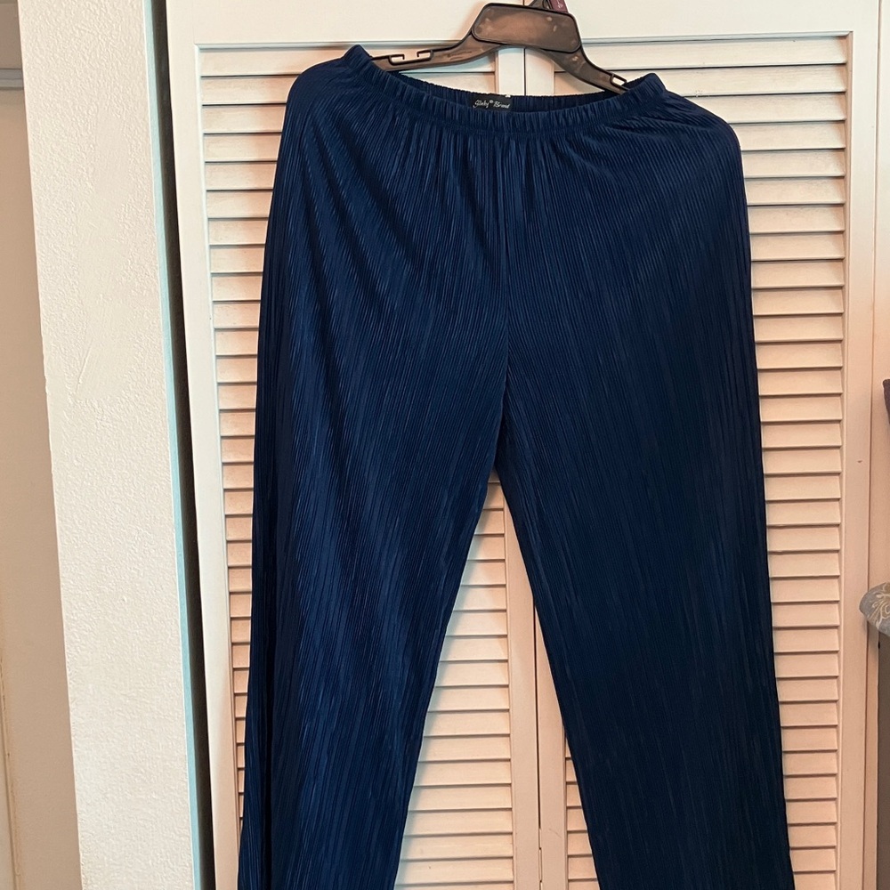 Elegant Navy Blue Slinky Women's Pants
